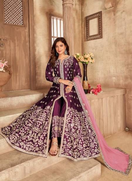 Purple Colour AANAYA 133 Heavy Wedding Anarkali Art Silk Fancy Salwar Suit Collection 3302